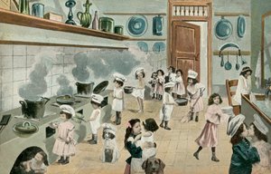 Mutfakta yemek pişiren kızlar (renkli fotoğraf) by English Photographer