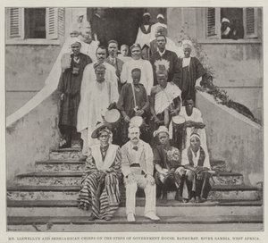 Bay Llewellyn ve Senegambiya Şefleri Hükümet Konağının Merdivenlerinde, Bathurst, Gambiya Nehri, Batı Afrika by English Photographer