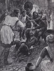 Pucklechurch, Gloucestershire, 946'da Aziz Augustine Günü Ayini'ne katılırken Kral I. Edmund'un öldürülmesi (litho) by English Photographer