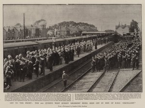 Cephede, 2. Queens West Surrey Alayı, HMS Mükemmel Adamları tarafından uğurlanıyor by English Photographer