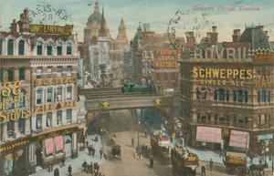1913 yılında gönderilen Ludgate Circus, Londra kartpostalı (el boyaması fotoğraf) by English Photographer