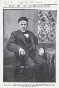 Kraliçe Victoria'nın taç giyme töreni için bir eşarp dokuyan Spitalfields, Londra'dan dokumacı Samuel Oldart (s/b fotoğraf) by English Photographer
