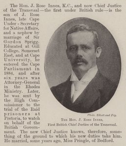 Saygıdeğer J Rose Innes, Transvaal Birinci İngiliz Başyargıç by English Photographer