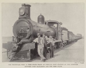 Transvaal Savaşı, Port Elizabeth ve Özgür Devlet arasındaki Kavşaktaki Norvals Pont İstasyonunda bir Serbest Devlet Treni by English Photographer