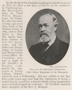 Merhum Sir Franklin Lushington, Metropolis Baş Polis Hakimi by English Photographer