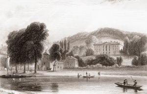 Beaumont Lodge, Old Windsor, Berkshire, İngiltere'nin 19. yüzyıl görünümü. 1854'te Society of Jesus'a satıldı ve bir Cizvit devlet okulu olan Beaumont College olarak yeniden adlandırıldı. Churton'ın Portre ve Manzara Galerisi'nden, 1836 by English School