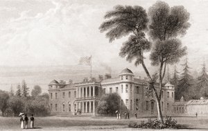 Goodwood House, West Sussex, güney İngiltere'nin 19. yüzyıl görünümü. Churton'ın Portre ve Manzara Galerisi'nden, 1836'da yayınlandı. by English School