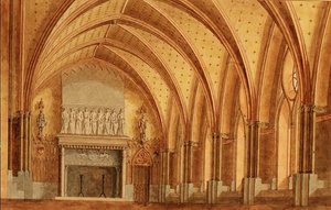 Baronial Hall, c.1840 (suluboya) by English School
