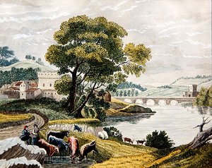 Bir Claudian Manzarası, c.1825 (kağıt üzerine suluboya) by English School
