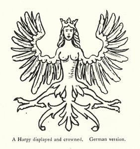 Gösterilen ve taçlandırılan bir Harpy, Almanca versiyonu (gravür) by English School