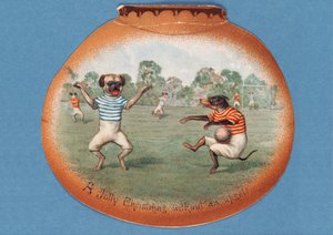 Üzülmeden Neşeli Bir Noel!, Köpekler arasındaki bir futbol maçını betimleyen Noel kartı, 1890