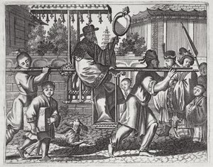 Sedan Sandalyede Bir Mandarin, Çin Büyükelçiliği açıklamasından bir çizim, 1690 by English School
