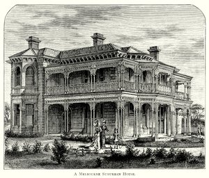Bir Melbourne Banliyö Evi (gravür) by English School