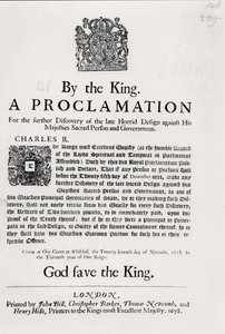 Majesteleri Kutsal Kişiye ve Hükümete Karşı Son Zamanların Korkunç Tasarımının Daha Fazla Keşfine İlişkin Kralın Bildirisi, 27 Kasım 1678 by English School
