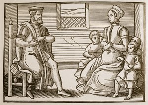 Dört Parçadaki Bütün Mezmurların Tenorundan Bir Puritan Ailesi, 1563 (sepya fotoğrafı) by English School