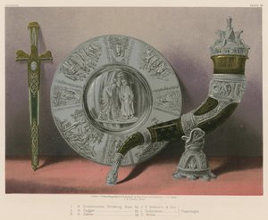 Bir İskandinav İçme Boynuzu, JG Schwartz ve Son, A Dagger, J Didrichsen, A Salver, C Moller, Kopenhag by English School