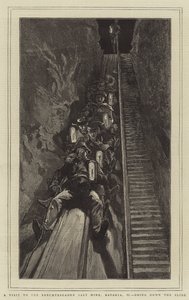 Berchtesgaden Tuz Madeni Ziyareti, Bavyera, II, Kaydıraktan aşağı inerken (gravür) by English School