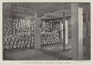 Bir soğuk hava deposu, Smithfield Mağazaları, Londra (b/w fotoğraf) by English School