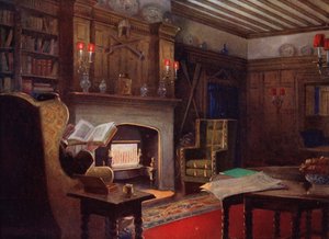 Sigara içenler salonunda rahat bir köşe (renkli litho) by English School