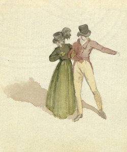 Gezici bir çift, yaklaşık 1825 (kağıt üzerinde wc) by English School