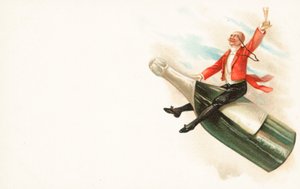 Bir şampanya şişesinin boynuna binen bir adam by English School