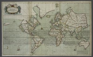 Deniz atlasından yeni ve doğru bir dünya haritası, 1707 (el renkli baskı) by English School
