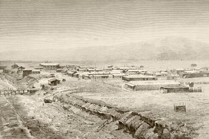 Mejillones, Şili'nin on dokuzuncu yüzyıldan genel görünümü (litho) by English School
