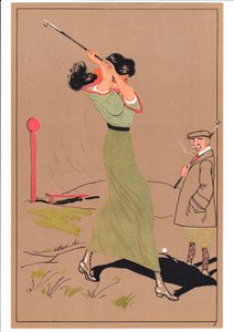 Komik ve esprili duruşlarda iki golfçünün baskısı, c.1920 by English School