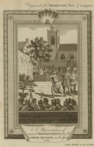 1583 yılında Londra okçuları tarafından yapılan büyük bir atış maçının temsili by English School