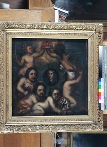 Richard Cromwell'in taç teklif edilirken bir hiciv, c.1659 (panelde yağlı boya) by English School