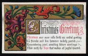 Çiçek kaydırma desenli bir ayet, Noel tebrik kartı. (kromolito) by English School