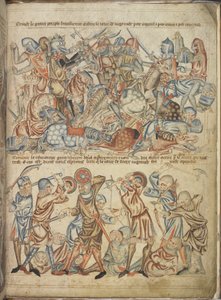 47682 f.40 Bannockburn savaşında savaşan akranlar ve halktan kişiler ekleyin, 'Holkham İncil'inden, c.1320-30 (parşömen) by English School