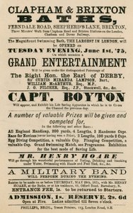 Clapham and Brixton Baths, Ferndale Road, Shepherds Lane, Brixton, Londra için ilan; Kaptan Boyton
