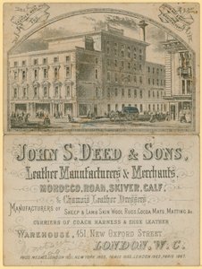 John S Deed & Sons, deri üreticileri ve tüccarları, 451 New Oxford Street, Londra için ilan