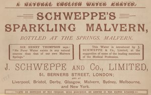 Kaynaklarda şişelenmiş Schweppes Köpüklü Malvern, Malvern için reklam by English School