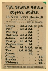 The Silver Grill Coffee House, 16 New Kent Road, Londra İlanı by English School