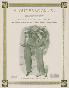 H Guterbock & Sons, bayan spor terzileri ve binicilik kiti (renkli litho) uzmanları için reklam by English School