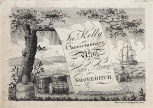 John Kelly, peynir satıcısı, 98 High Street, Shoreditch, Londra için reklam by English School