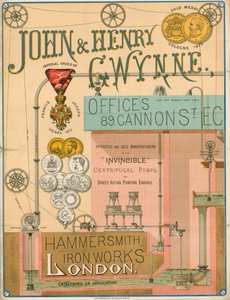 John ve Henry Gwynne, 89 Cannon Street, Londra, Invincible santrifüj pompa üreticisi için reklam by English School