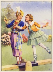 Aladdin ve Margery Daw (renkli taş baskı) by English School