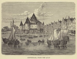 Amsterdam, Rıhtımdan (gravür) by English School