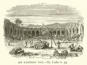Bir Doğu Hanı, St Luke, x, 34 (gravür) by English School