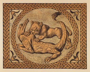 Antik Roma: Aslan ve Timsah (renkli taş baskı) by English School