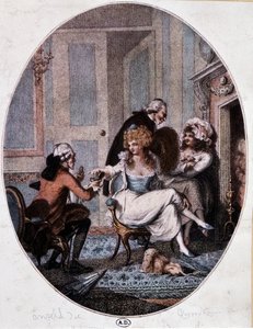 Fahişeler eşliğinde aristokrat ve tedavi - İngiliz gravürü by English School