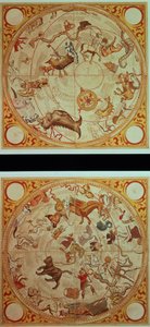 Astrolojik Takvim, Zodyak işaretleri, c.1660 (el ile boyanmış gravür) by English School
