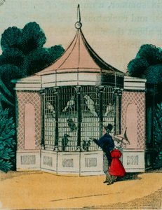 Londra hayvanat bahçesinde papağanlar ve kakadular için kuşhane. 1840