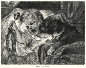 Bebek ve Yavru Köpek (gravür) by English School
