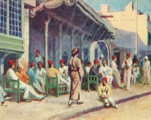 Bağdat, Tipik Kahve Dükkanı (renkli lito) by English School