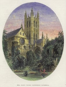 Bell Harry Kulesi, Canterbury Katedrali, Kent (renkli gravür) by English School