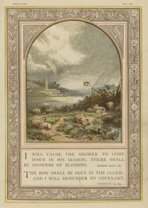 İncil, yağmur sağanakları ve gökkuşakları, Hezekiel, Yaratılış (chromolitho) by English School
